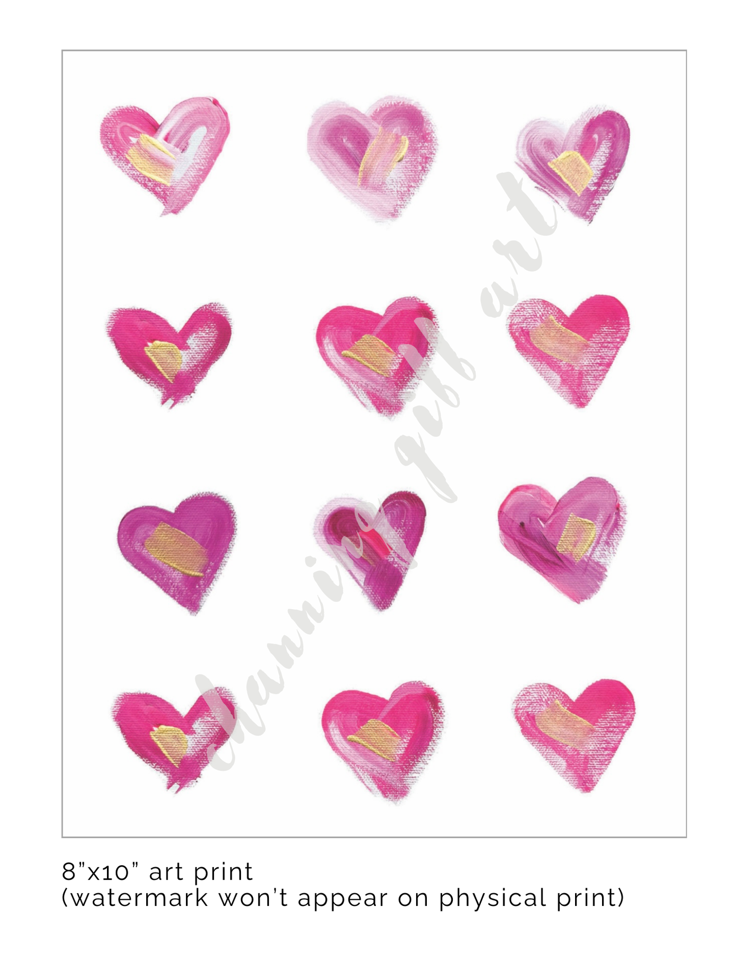 Pink Hearts 8x10 Art Print