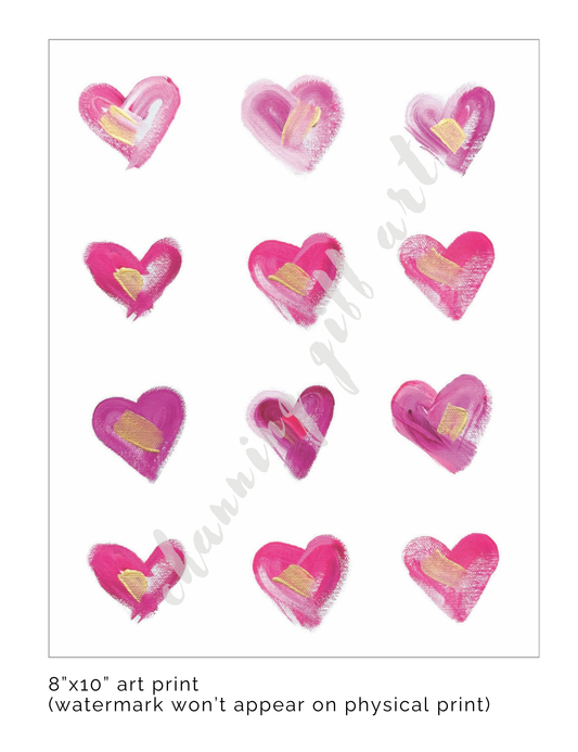 Pink Hearts 8x10 Art Print