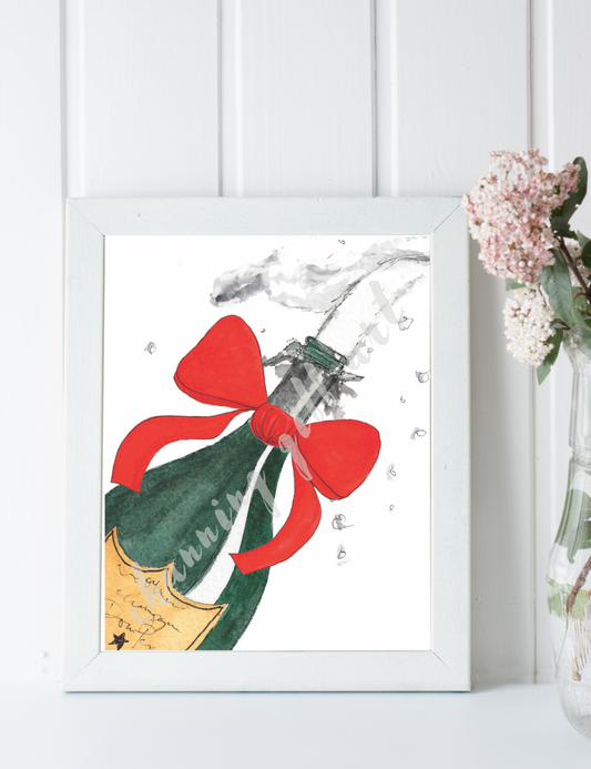 Champagne Red Bow Art Print