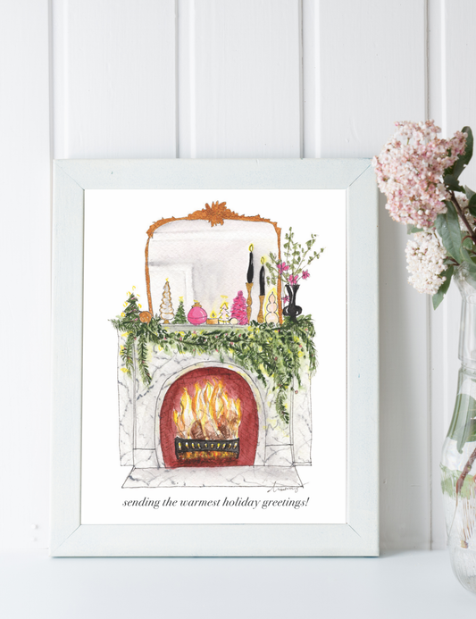 Cozy Pink Fireplace Christmas Cards