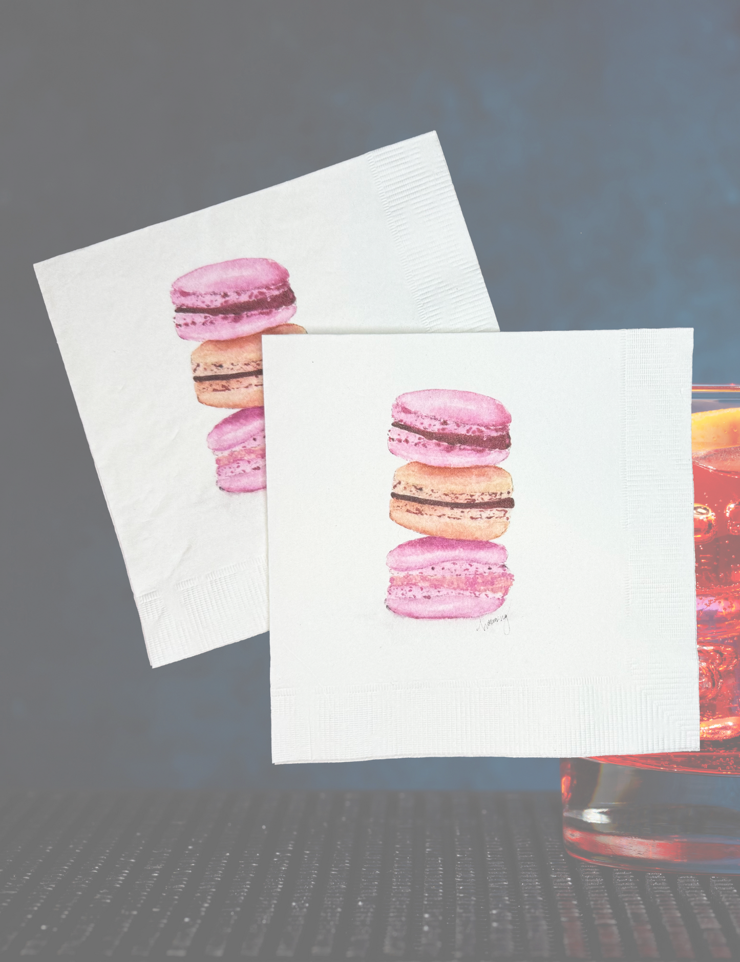 Pink Macarons, Cocktail Napkins, Set of 15