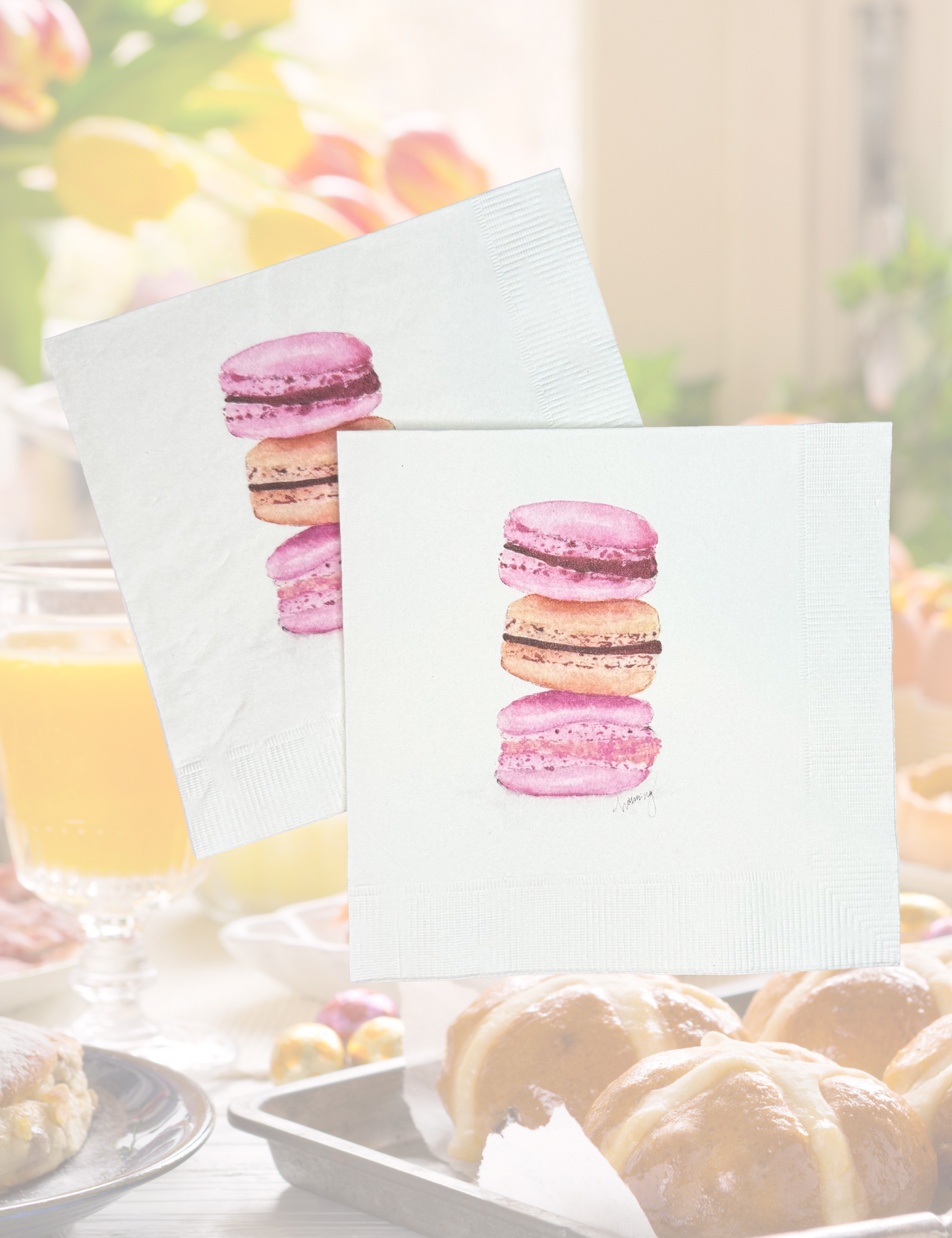 Pink Macarons, Cocktail Napkins, Set of 15