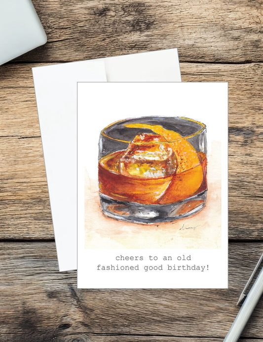 Old Fashioned Cocktail Birthday Greeting Card