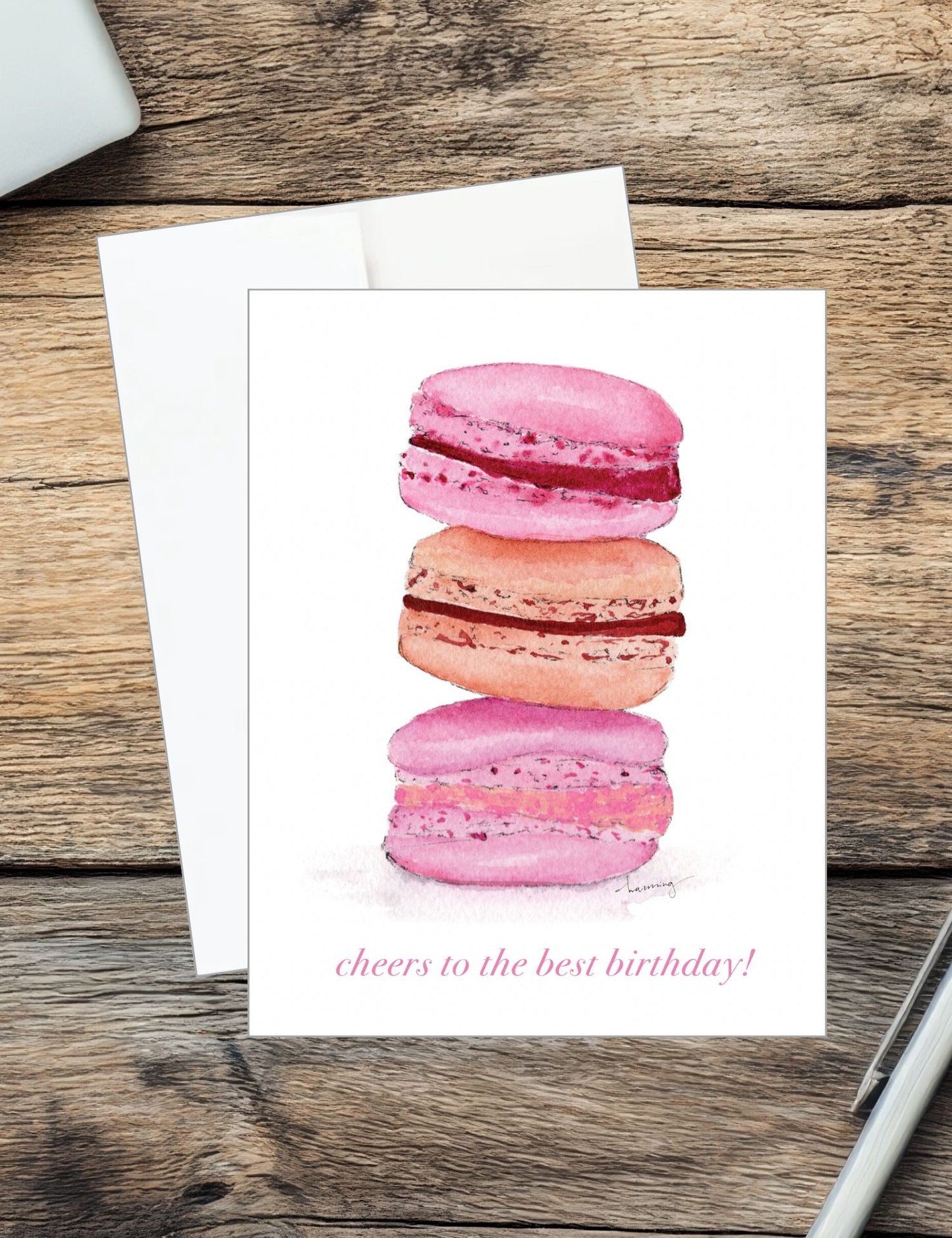 Pink Macaron Birthday Card
