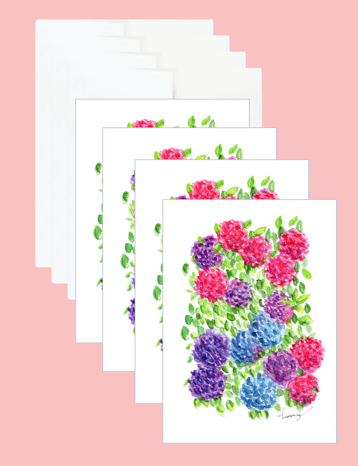 Hydrangea Flowers 4-PACK 5"x7" Greeting Cards