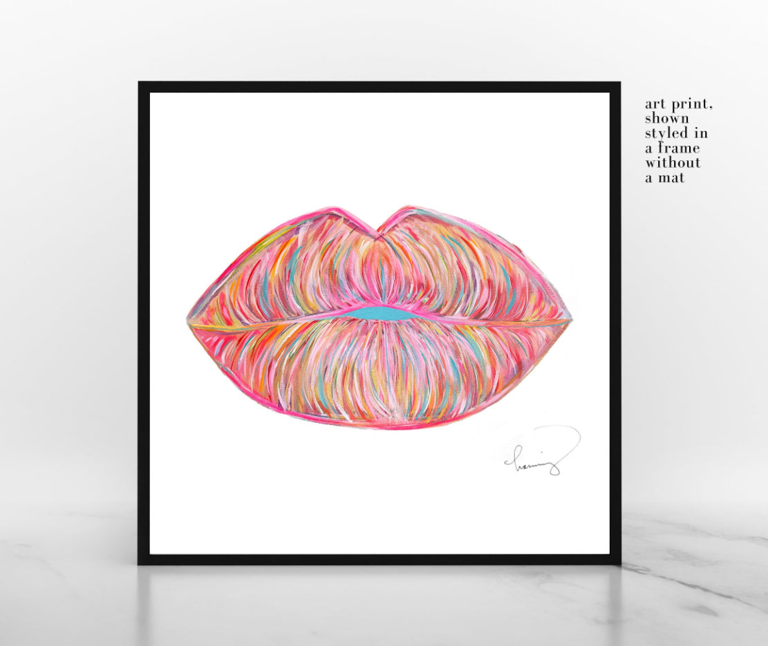 Glam Pink Lips 9"x9" Fashion and Beauty Art Print (Unframed)