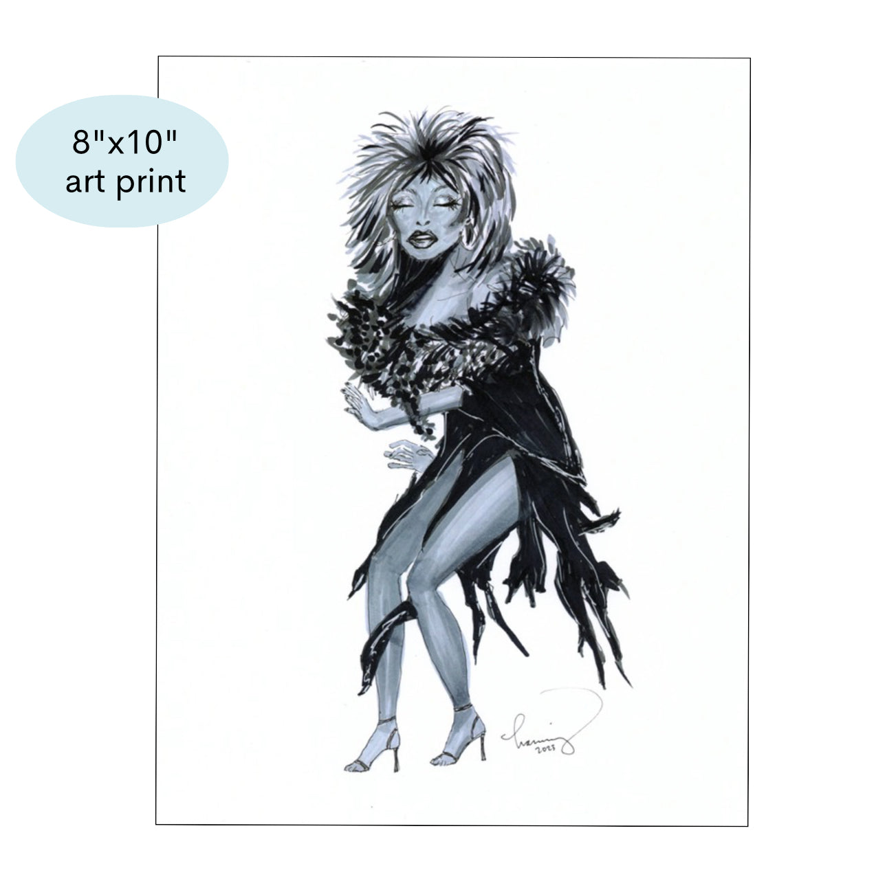 Tina Turner 8”x10” Black & White Music Art Print