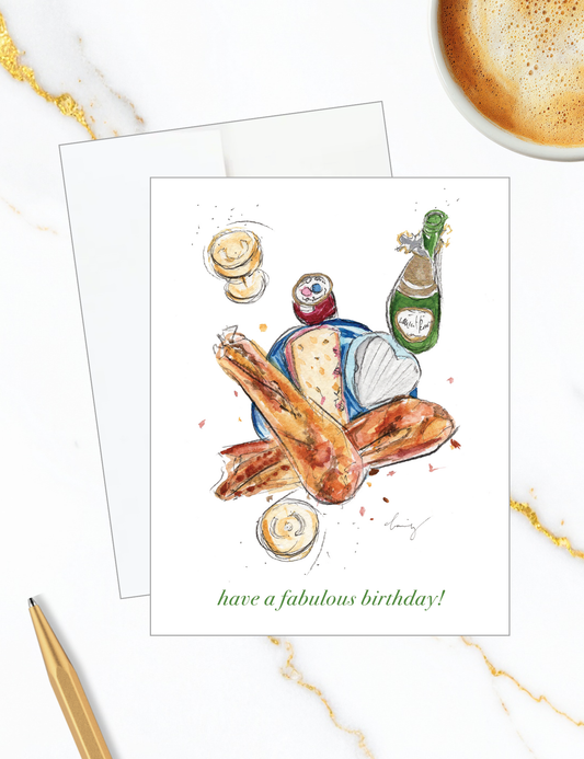 Cheese and Champagne Birthday Card