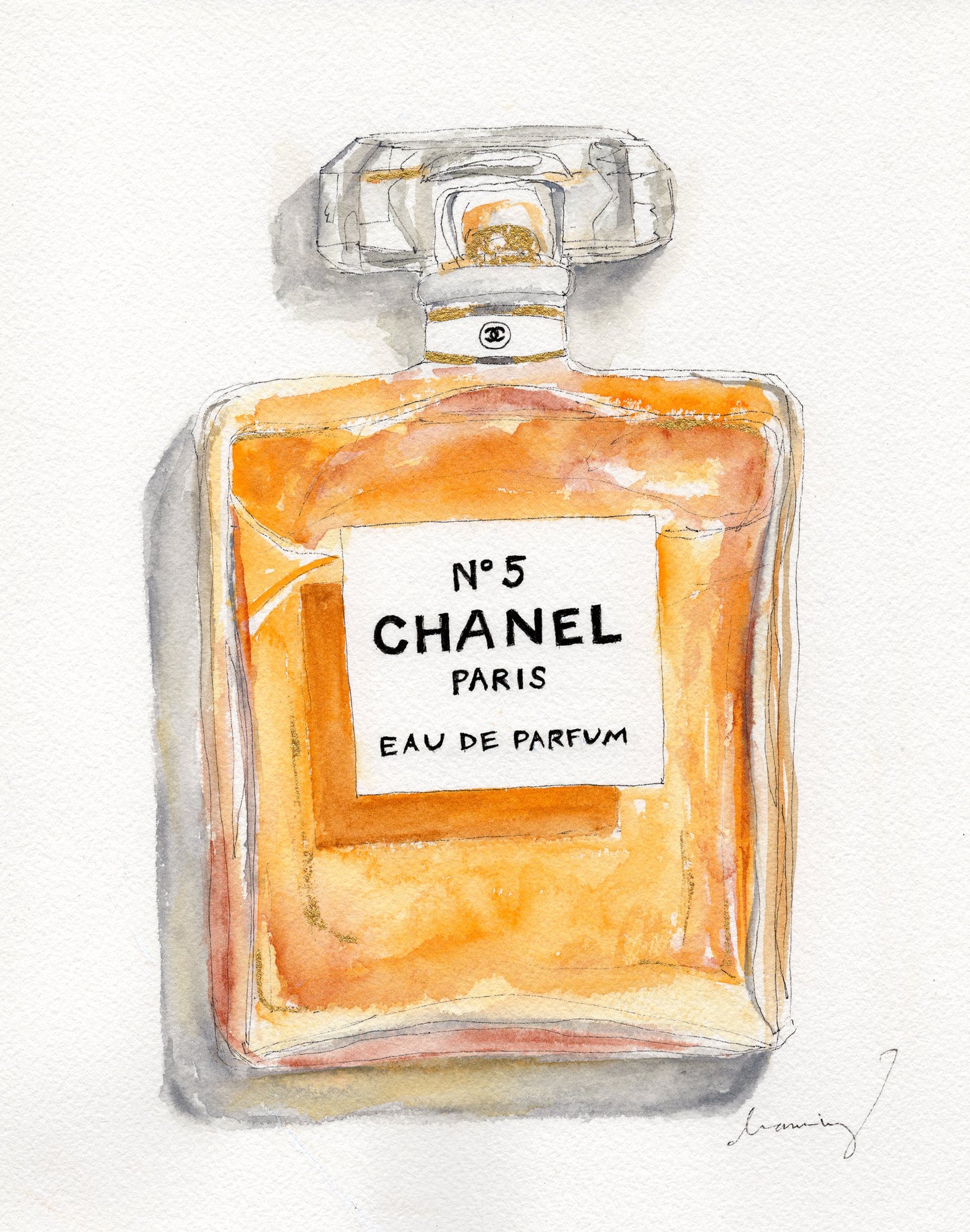 Original Watercolor Art: Chanel No 5 (8"x10")