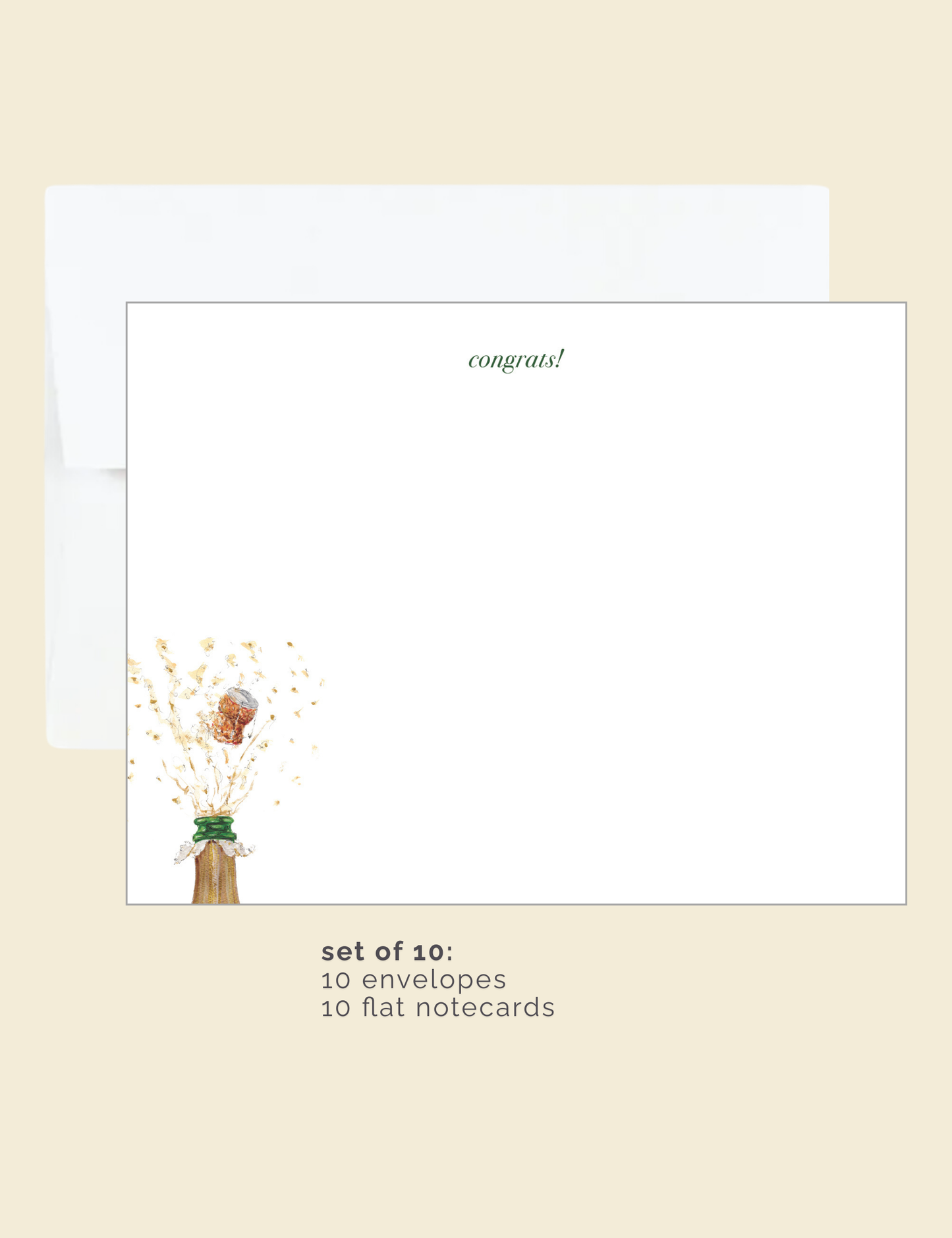 Congrats flat notecards, Champagne set of 10