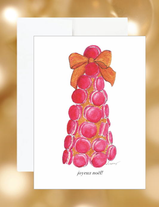 Pink Macaron Tree Christmas Cards