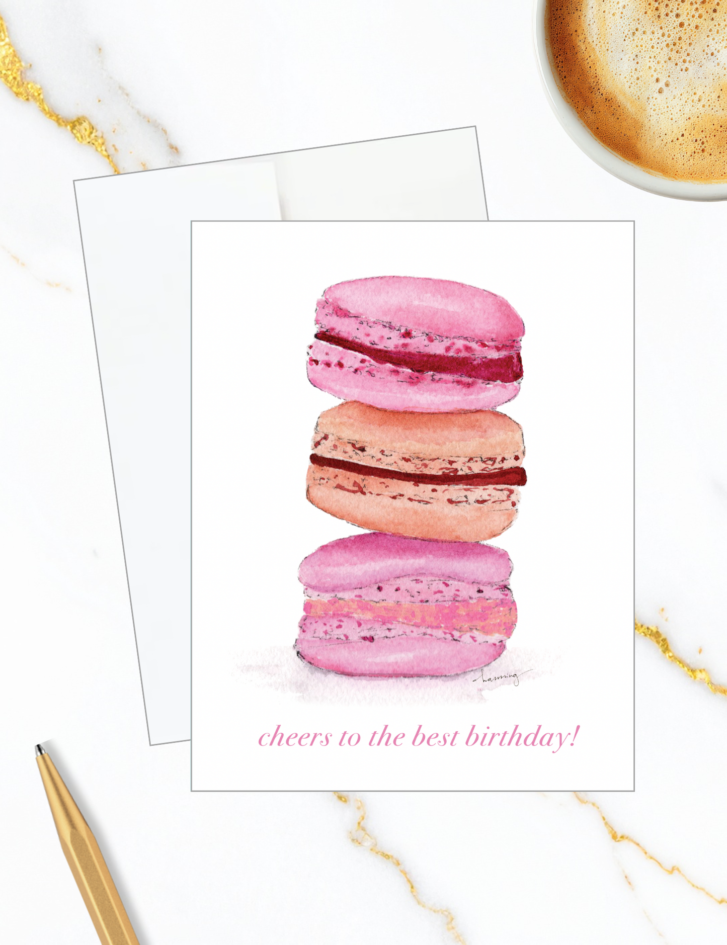 Pink Macaron Birthday Card