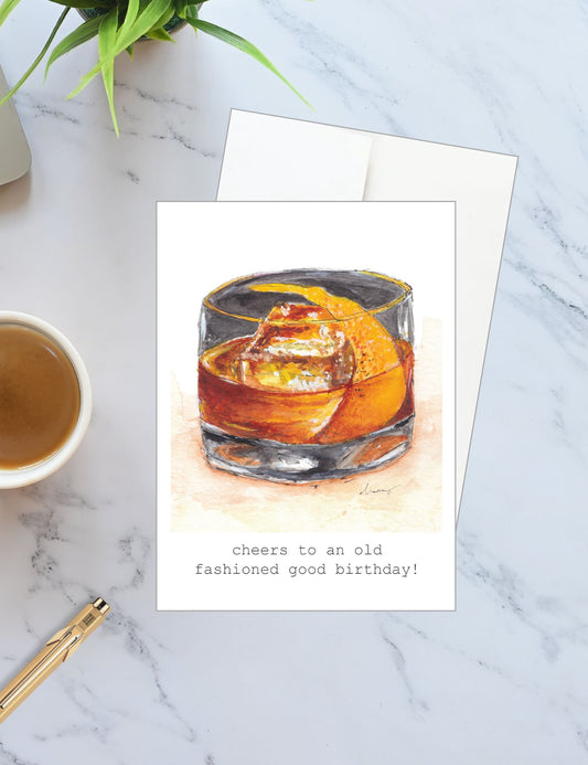 Old Fashioned Cocktail Birthday Greeting Card