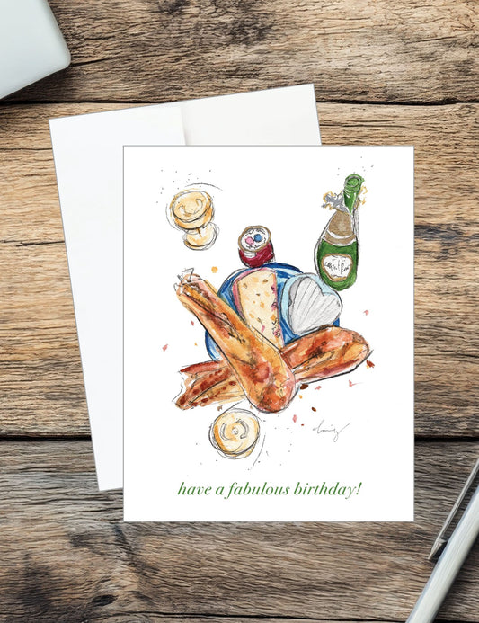 Cheese and Champagne Birthday Card