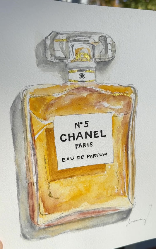 Original Watercolor Art: Chanel No 5 (8"x10")
