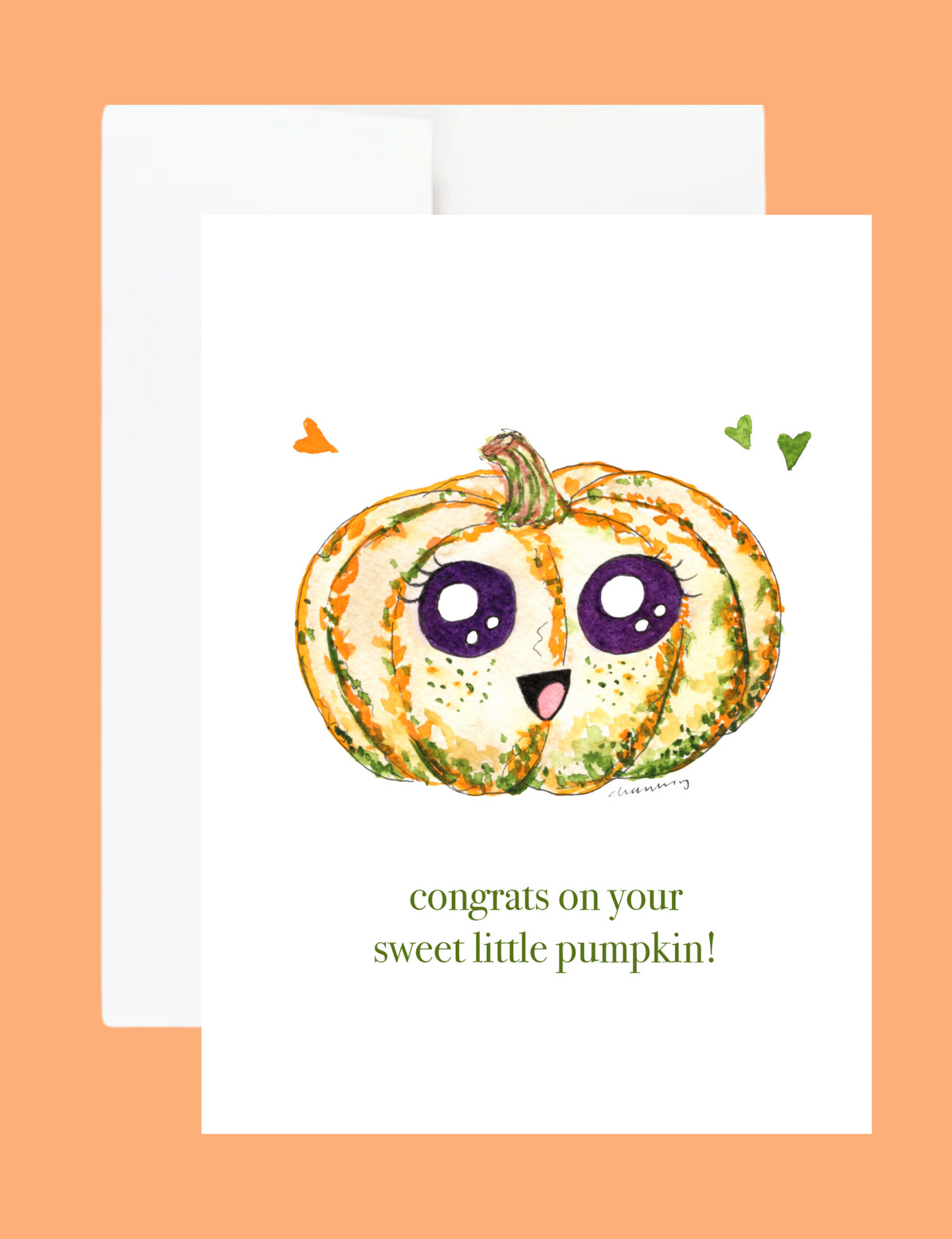 New Autumn Baby Shower or Newborn White Pumpkin 5"x7" Greeting Card