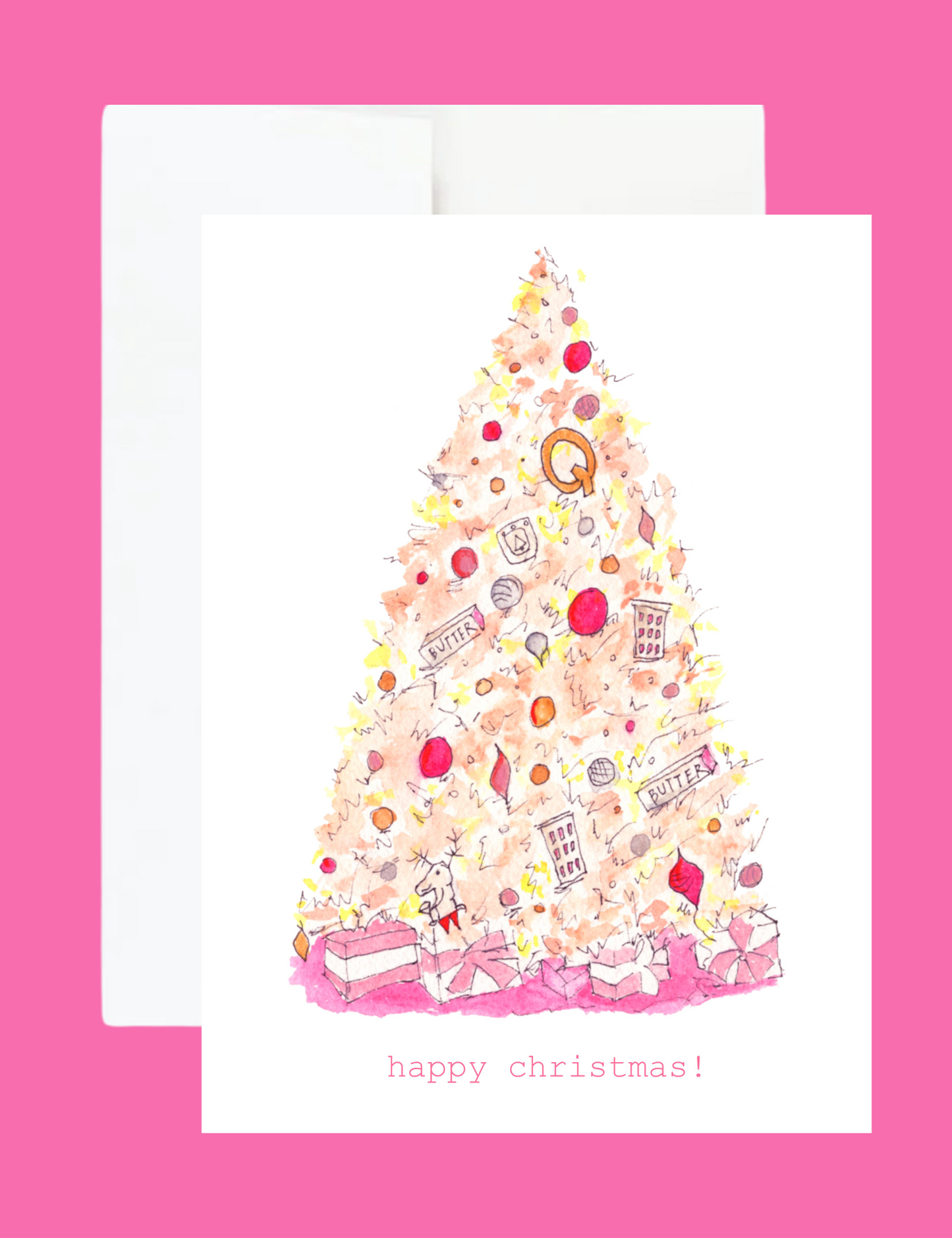 Quirk Hotel Pink Christmas Tree Richmond VA 5"x7" Greeting Card